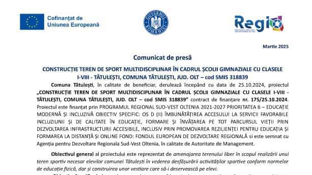 Comuna Tătulești - Comunicat de presă