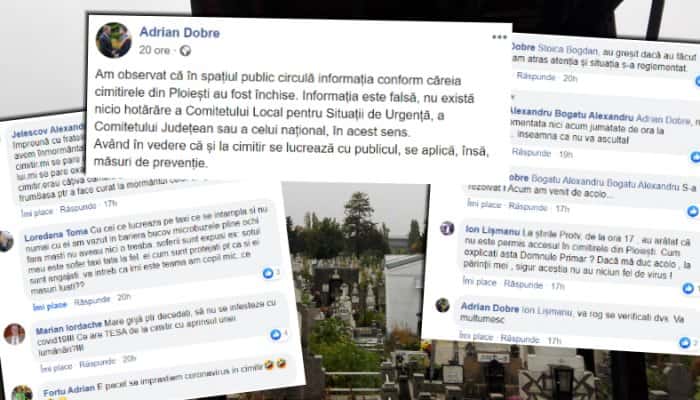 CORONAVIRUS | Cimitirele din Ploieşti au fost închise şi redeschise. Primarul reclamă un &quot;exces de zel&quot; al SGU