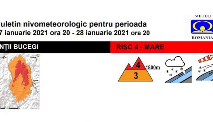 Alertă COD ROȘU în Bucegi, din cauza riscului mare de producere a avalanșelor