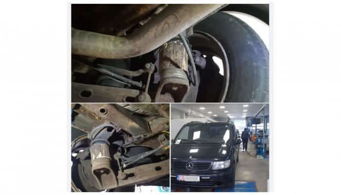 Improvizaţie extrem de periculoasă pentru siguranţa rutieră: un butuc de lemn găsit de RAR la suspensiile unui microbuz 