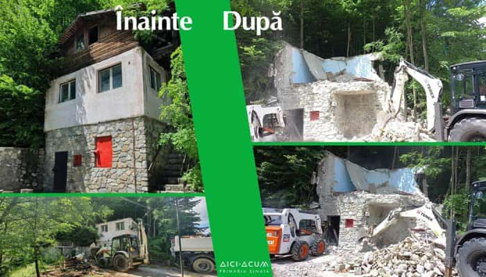 FOTO Autoritățile din Sinaia au început să demoleze construcțiile ilegale