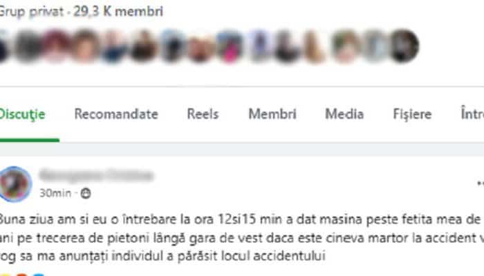 UPDATE: Care este starea fetiței lovită de mașină în zona Gara de Vest. Poliția îl caută pe șoferul implicat