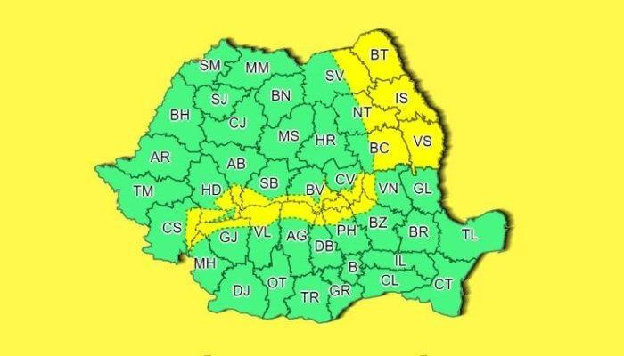 Cod galben de viscol, marţi, în mai multe zone din România