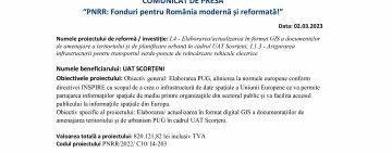 COMUNICAT DE PRESĂ | „PNRR: Fonduri pentru România modernă şi reformată” | UAT SCORȚENI