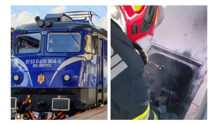 Un tren de călători a luat foc în Cluj
