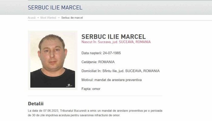 CRIMA DIN SECTORUL 4. Marcel Ilie Serbuc, concubinul mamei fetei de 12 ani care a fost găsită decedată în lada canapelei într-un apartament din Bucureşti, dat în urmărire internaţională