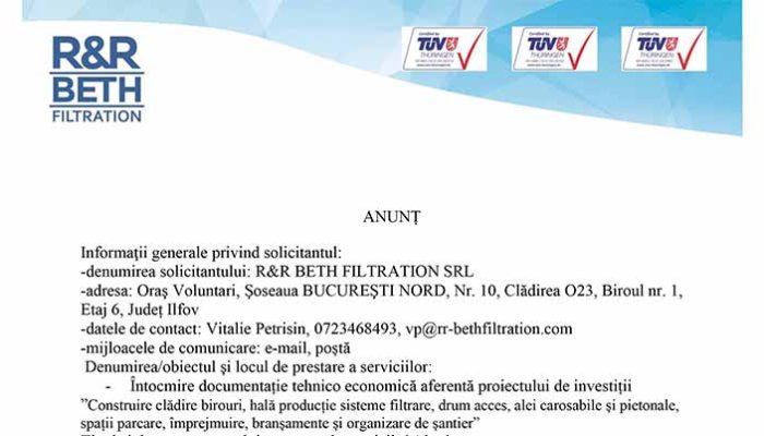 R&amp;R BETH FILTRATION SRL