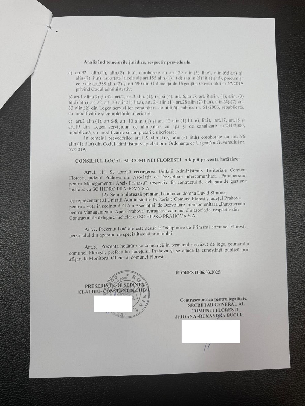 comuna florești demersuri hidro prahova