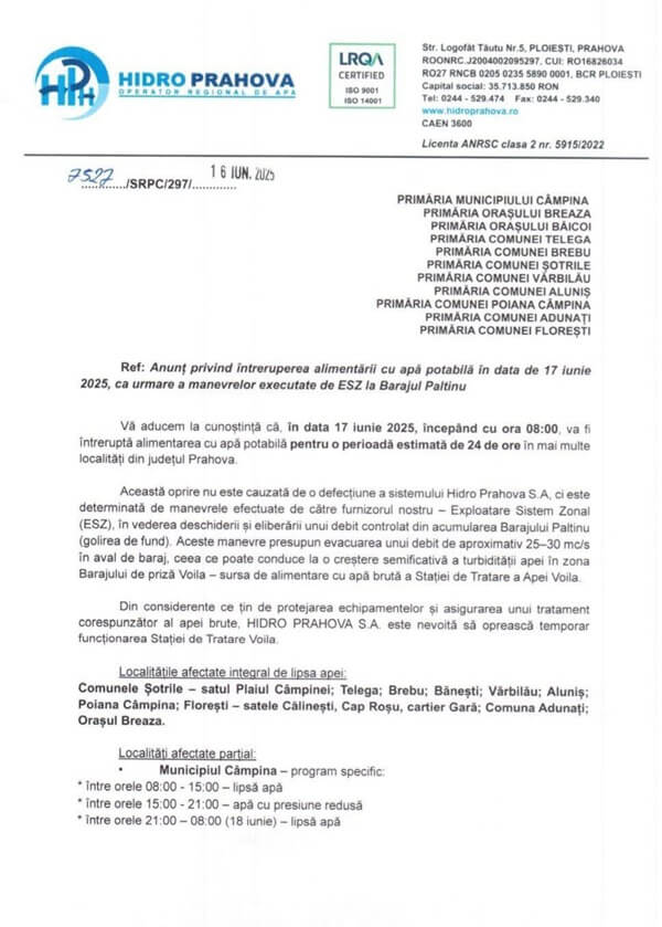 oprire apă florești