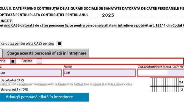 anaf cass precizari persoane intretinere